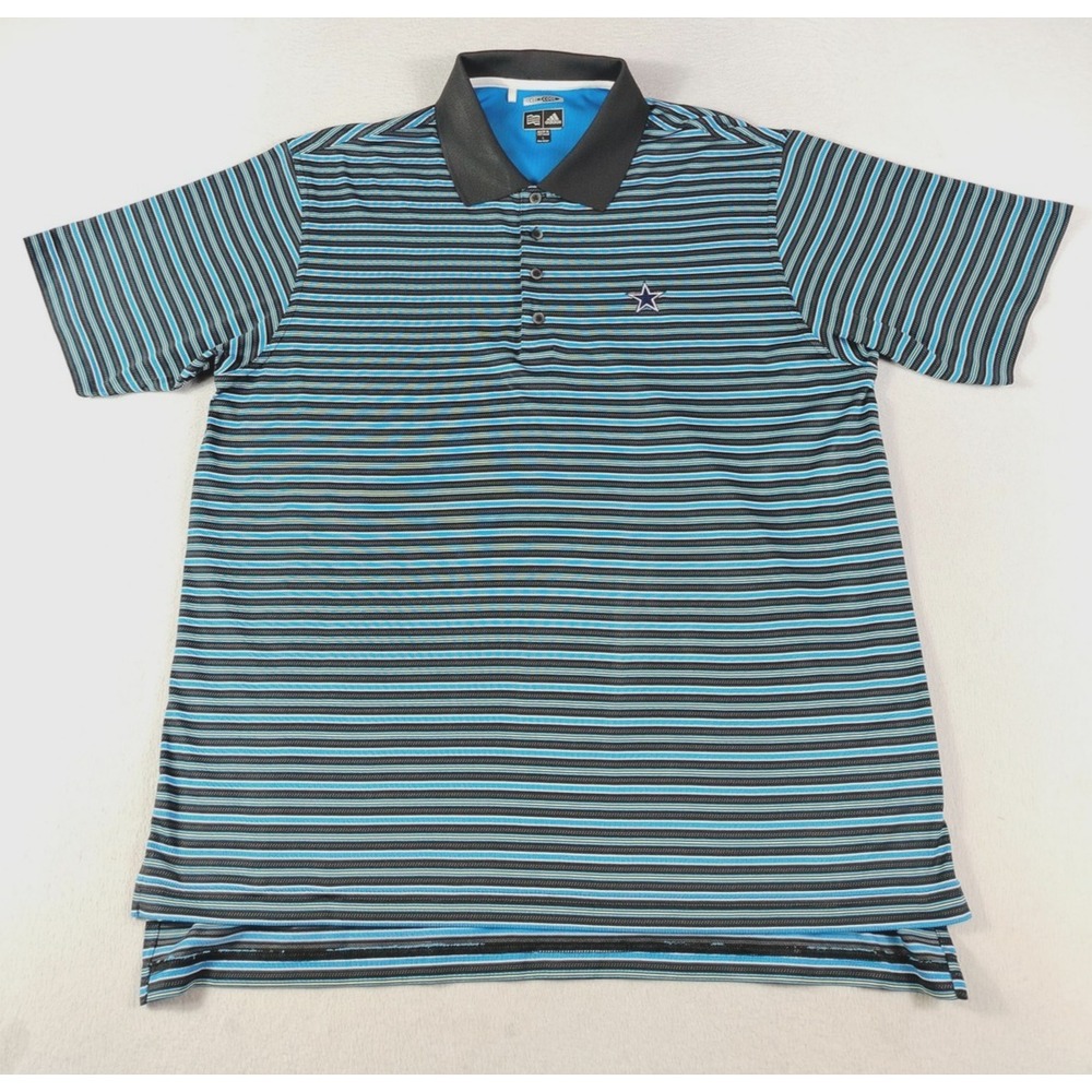 Dallas Cowboys Shirt Mens Large Blue NFL Football Adidas‎ Climacool Polo Striped